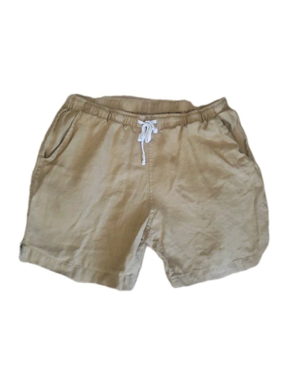 Alex Crane Linen Bo Shorts Tan Chino Drawstring Elastic Waist L Mens Unisex